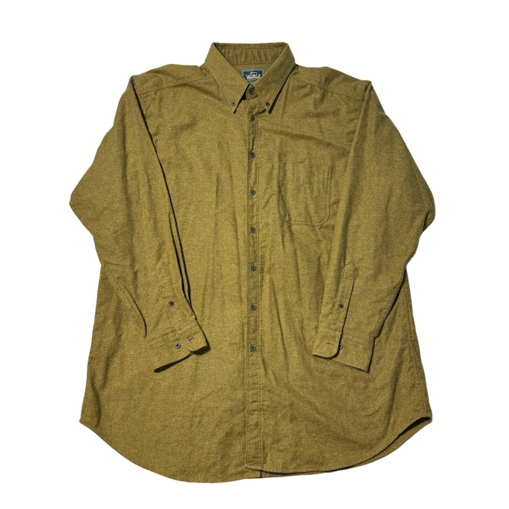 Vintage Woolrich Chamois Shirt Mens Size XXL Tan Green USA Made Hunting Flannel